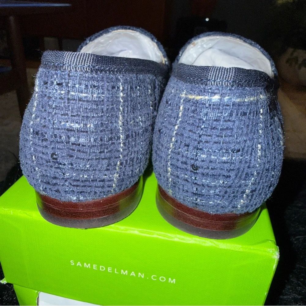 Sam Edelman Denim Blue Tweed Textured Loraine Loafers Shoes Size 5.5 Worn 1x - Picture 5 of 8